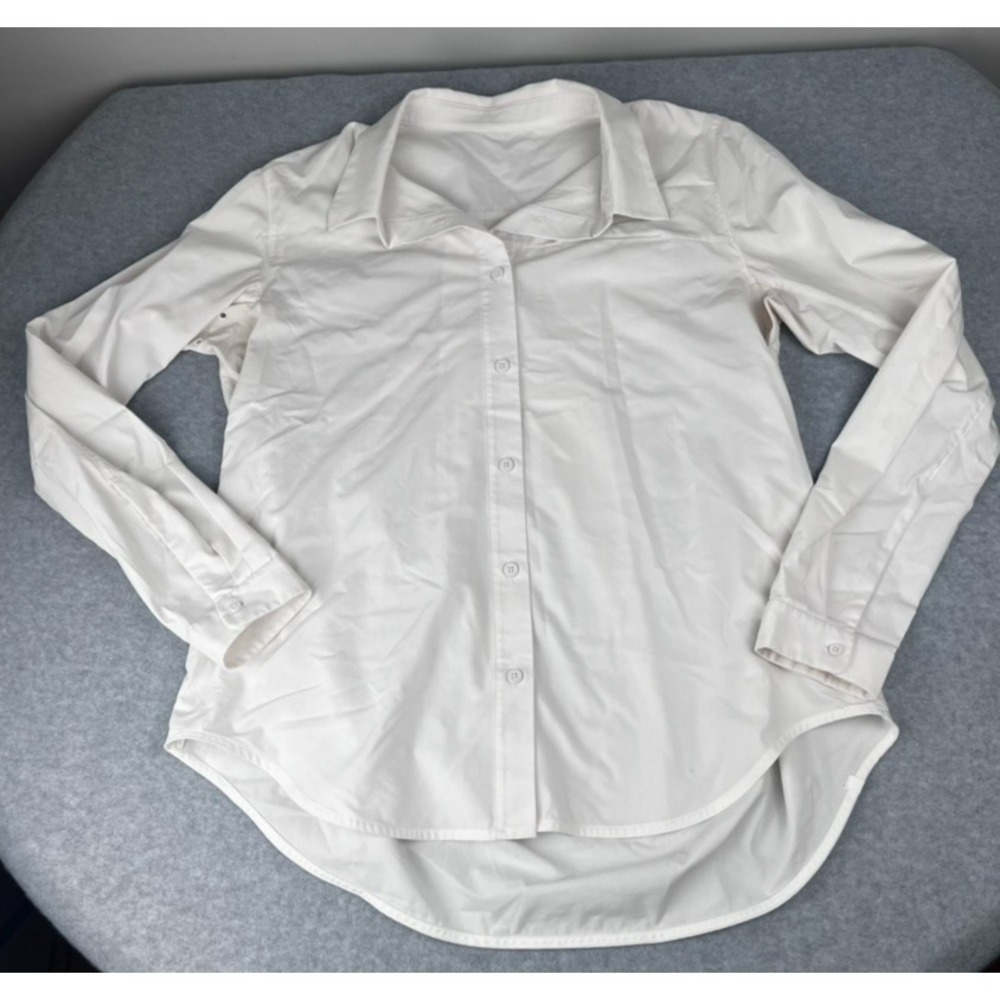 Lululemon Womens Button Down Shirt Size 10 Full Day Ahead Cotton Blend White